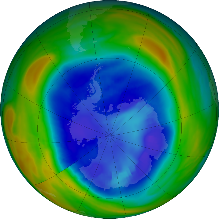 Antarctic ozone map for 28 August 2023